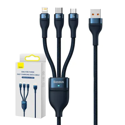 Zdjęcie produktu dla Kabel USB 3w1 Baseus Flash Series, USB-C + micro USB + Lightning, 100W, 1.2m (niebieski)