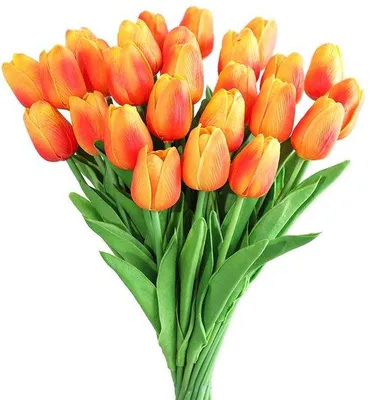Produktbild von Kunstblumen-Tulpenbouquet aus Kunststoff - Rote und Gelbe Blumen - Dekoration für Haus und Garten - 30 Stück