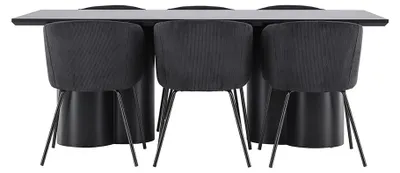Image de Olivia ensemble pour salle à manger table 100x210cm et 6 chaises velours avec accoudoirs noir.