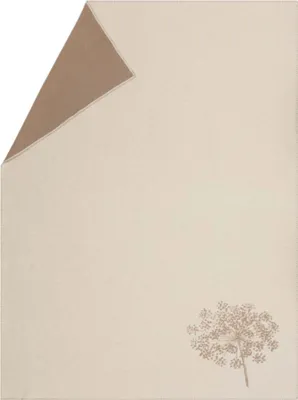 A folded blanket with a floral pattern.