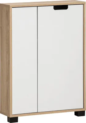 Produktbild von Flur Kommode 60 cm breit in weiß matt mit Eiche, 2 Türen - ELURU-80