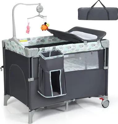 Produktbild von 4 in 1 Baby Reisebett, Baby Laufstall mit Seiteneingang, klappbares Kinderreisebett mit Wickelauflage & Tragetasche & Matratze