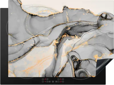 Produktbild von KitchenYeah© Herdabdeckplatte Marmor - Gold - Grau , 71x52cm, Küche Deko, Glaskeramikkochfeld Herdabdeckung, Abdeckplatte fùr Kochfeld