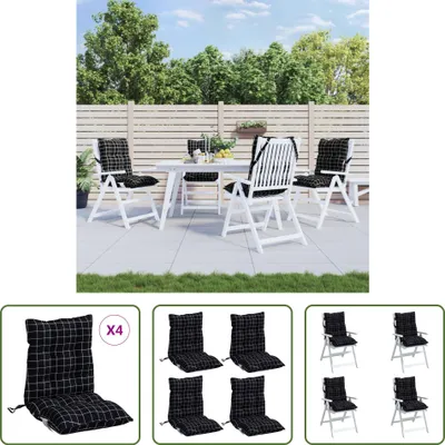 Produktbild von The Living Store Niedriglehner-Auflagen 4 Stk. Schwarz Karomuster Oxford-Gewebe