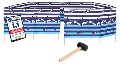 Image de Garronda plage pare-vent 15m de long plus maillet en caoutchouc GAEX001 (bandes/requins, 15 m)