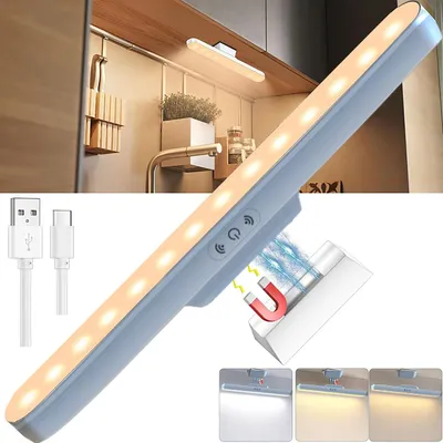 Produktbild von LED Unterbauleuchte LED Lichtleiste Nachtlicht, Wiederaufladbar Treppenlicht 33CM LED fest integriert, LED Nachttischlampe