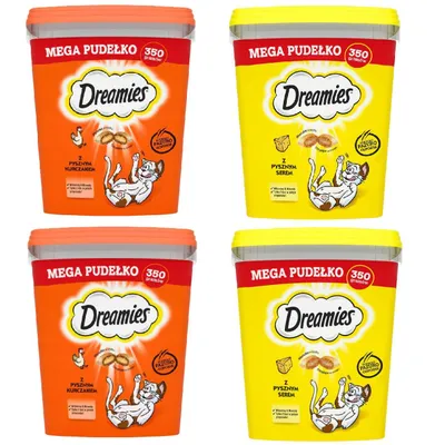Zdjęcie produktu dla Dreamies Mega Box Pudełko przekąska dla kotów mix smaków Kurczak i Ser 4x350g