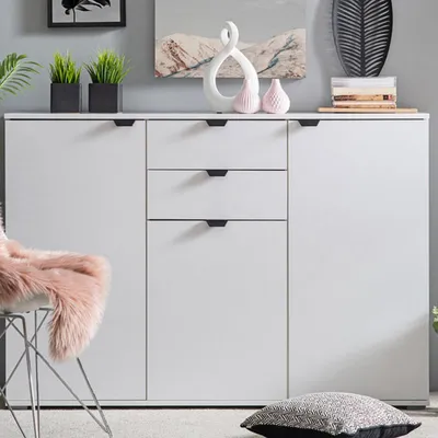 Immagine prodotto di Dmora Cassettiera Mainarda 135x40x95h cm Bianco, 2 Cassetti Apertura Battente, Scorrevole