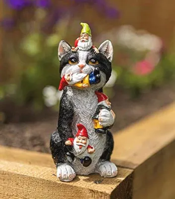 Produktbild von Famanu Gartenornament Katze mit bunten Zwergen - 21 cm