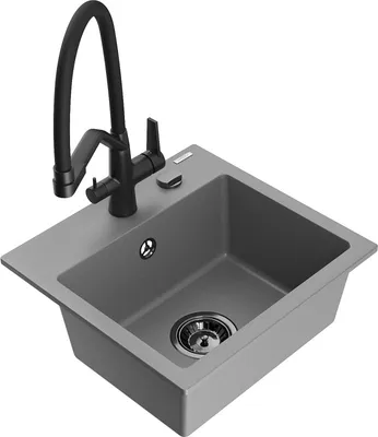 Produktbild von Mexen Milo 1-Becken-Granitspüle mit Mischbatterie Duo, Grau - 6505-71-671701-70-B