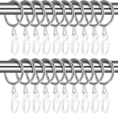 Produktbild von 40 Stück Gardinenringe + 40 Stück Vorhanghaken Vorhangringe Vorhängen Aufhängen Ringe Klammern für Gardinenstangen 30 mm Innendurchmesser