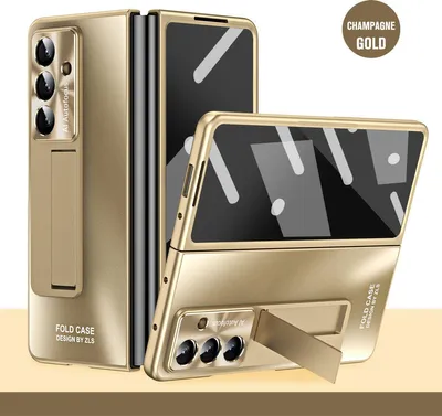 Immagine prodotto di Custodia rigida in PC per Samsung Galaxy Z Fold 7, supporto, protezione dello schermo e dell'obiettivo della fotocamera Oro