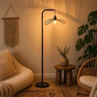 Produktbild von ZMH Stehlampe Schwarz Vintage Leselampe mit Fußtaster Standleuchte Retro Bogenlampe Metall E27 Industrial für Schlafzimmer Bett(Ohne Leuchtmittel)