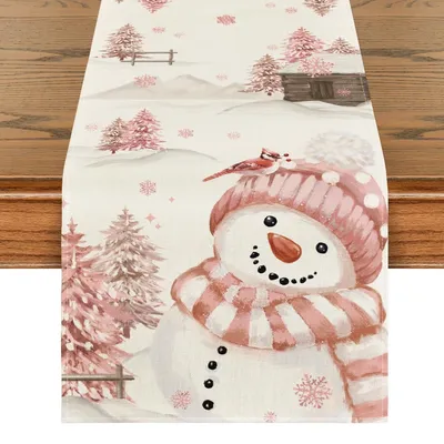 Produktbild von Tischdecke - Bunte Schneemann Tischläufer - 40 x 180 cm