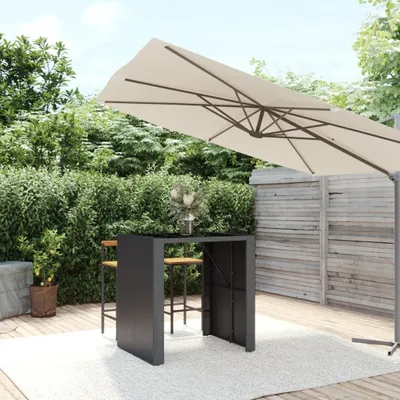 Produktbild von "2024"cloris Bartisch mit Glasplatte Schwarz 105x80x110 cm Poly Rattan - Gartentische CHY71894445