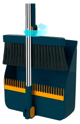 Produktbild von Kehrbesen mit 180 Grad drehbarem Reinigungswerkzeug, vielseitige Kehrschaufel für den Innenbereich, Bodenreinigungsgerät mit langem Griff, platzsparende Kehrreinigungskombination