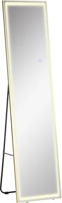 Produktbild von 2 in 1 Ganzkörperspiegel mit LED-Licht, freistehend, wandmontiert, dimmbar, 40 cm x 37 cm x 156,5 cm, Silber