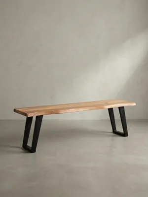 Produktbild von Esszimmerbank 120x40x45,5 cm Akazie Massivholz / Metall mit Baumkante, Esstischbank Modern, Holzbank Massiv ohne Lehne, Küchenbank Essbank mit U-Beinen, Sitzbank Esszimmer Klein