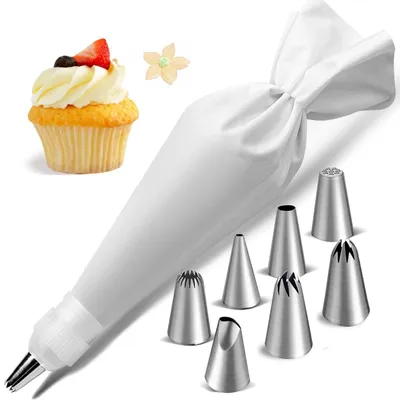 Productafbeelding van Professionele Spuitzak Set met 7 RVS Spuitmondjes en Adapter
