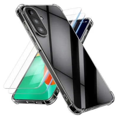 Produktbild von kwmobile Hülle kompatibel mit Samsung Galaxy A57 5G Case - Handyhülle mit 2x Glas Schutz Folie - TPU Cover Handyhülle in Transparent