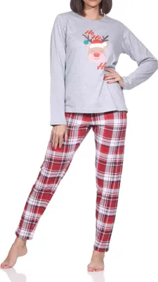Produktbild von Normann Damen langarm Weihnachts Schlafanzug Pyjama mit lustigen Renntier Motiv ; grau , 36