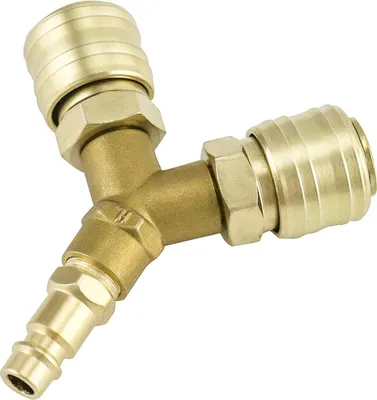 Produktbild von 2-Fach Druckluftverteiler mit Kupfer Kupplungen Außengewinde NW 7,2, 1/4-Zoll Luftschlauch Schnellkuppler Verteiler