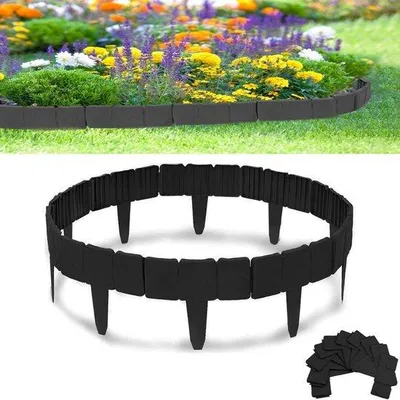 Productafbeelding van Gazonrand Kunststof - Bloembed Omranding - Tuin Afscheiden - Flexibele Steenlook - 40 Stuks - Zwart