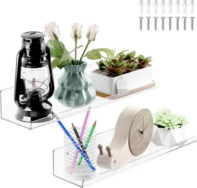 Productafbeelding van Ibenzoa® Transparante acrylplanken (set van 2) – Wandplanken, 38x11x7 cm, draagvermogen van 5 kg per plank, geschikt voor woonkamers, slaapkamers, badkamers en kinderkamers