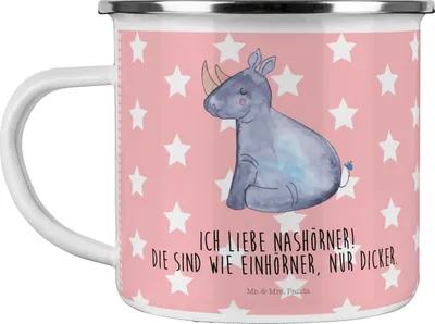 Produktbild von Mr. & Mrs. Panda Pott Einhorn Nashorn - Rot Pastell - Geschenk, Blechtasse, Regenbogen, Emaille Tasse, Unicorn, Zoo, Haferl, Witzig, Teetasse, Nashörner, emaillebecher