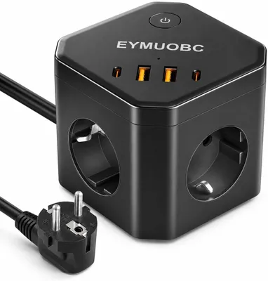 Obrázek produktu pro Zásuvková lišta s USB porty – vícezásuvková lišta s 2 USB-C porty s rychlým nabíjením (PD 20 W) – čtyřzásuvková lišta s 4 USB porty a vypínačem