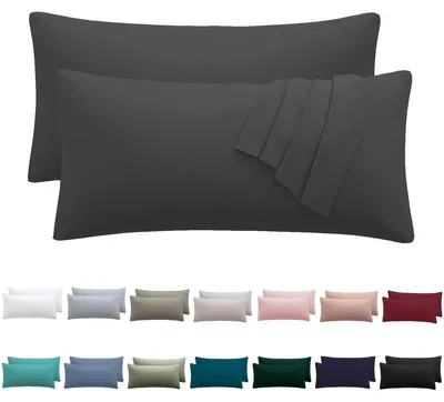 Productafbeelding van Kussensloop, 40 x 80 cm, set van 2 – Kussensloop, 40 x 80 cm, antraciet, 100% microvezel, met rits, zacht en kreukvrij