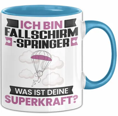 Produktbild von Fallschirmspringer Tasse Geschenk für Fallschirmspringer Geburtstag Lustiger Spruch Kaffee-Becher Was Ist Deine Superkraft (Blau)