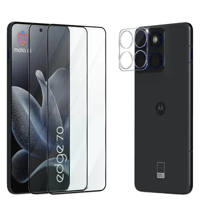 Zdjęcie produktu dla 2-pak Motorola Edge 70 Szkło ochronne na ekran & 1-pak ochrona obiektywu - Szkło hartowane 9H - Super jakość 3D