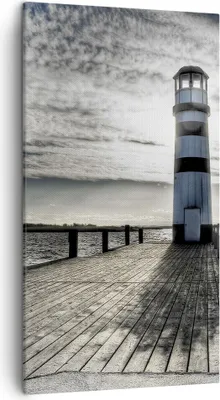Produktbild von Bild auf Leinwand - Leinwandbild - See Leuchtturm Holzbrücke Wasser - 45x80cm - Wand Bild - Wanddeko - Leinwanddruck - Bilder - Kunstdruck - Wanddekoration - Leinwand bilder - Wandkunst - PA45x80-0330