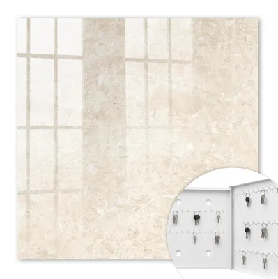 Produktbild von Metall Schlüsselkasten 30 x 30 cm - weißer Schlüsselschrank zur Wandmontage - wandhängende Schlüsselbox mit Tür - rechts öffnend - Schlüsselaufbewahrung für Flur - Büro - Arbeitszimmer - Werkstatt - Garage - Cremige Eleganz