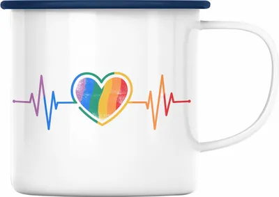 Produktbild von Trendation - LGBT Emaille Tasse Geschenk für Schwule Lesben Transgender Regenbogen Herzschlag Lustige Grafik (Blau)