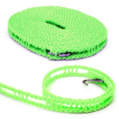 Nylon-Wäscheleine 5 m, grün, 15 mm, mit Haken & Trennstücken