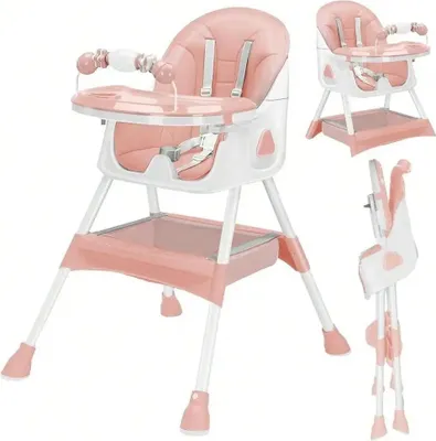 Image de Chaise haute, réglable en hauteur, plateau amovible, rose, rose