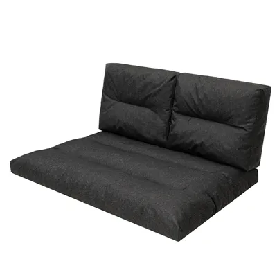 Obrázek produktu pro Sada polštářů na palety 120x80 - voděodolný, silně polstrovaný zahradní polštář na europalety, sedák a opěradlo - model "Flora", barva černá