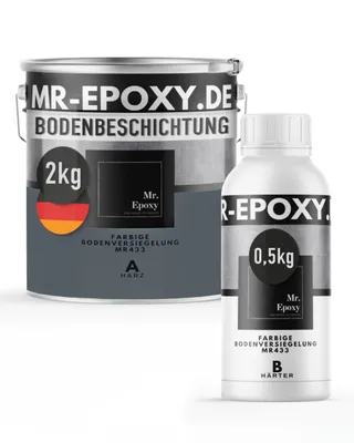 Produktbild von Mr. Epoxy Epoxidharz Bodenbeschichtung (2,5 kg, RAL 7011 Eisengrau) - 2K Betonfarbe für Garagen, Keller & Werkstatt Boden - Flüssigkunststoff Epoxid Grundierung und Bodenversiegelung