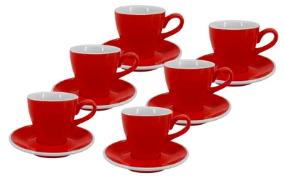 Zdjęcie produktu dla Zestaw 6 szt. – filiżanka Lungo z spodkiem Milano, 150 ml, czerwona