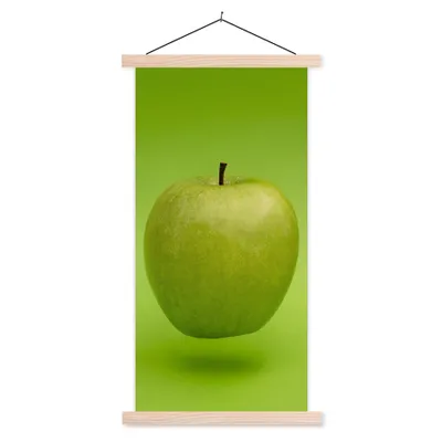 Produktbild von MuchoWow® Textilposter Obst - Apfel - Grün 40x80 cm mit holzfarbenen Rahmen - Wohnzimmer