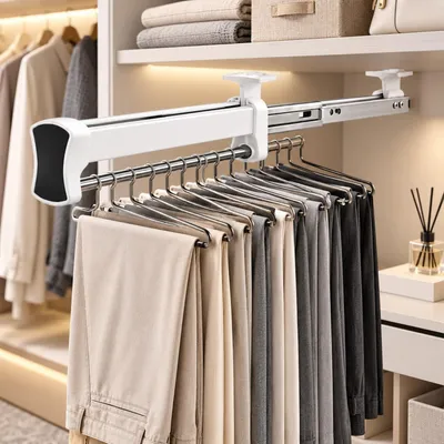 Ausziehbare Kleiderstange 40 cm Weiß mit Haken