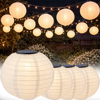 Produktbild von LUMILED Solar Lampions Außen, 4x wetterfest Solarlaterne Laterne, Ø30cm LED Lampion Solarleuchte IP44 Kugel weiß Hängend Dekorative wetterfest
