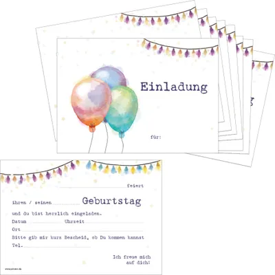 Image de PRICARO Cartes d'invitation anniversaire enfant, A6 "Ballon", 10 pièces