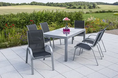 Obrázek produktu pro Merxx 7ks zahradní nábytek Amalfi, černý - 6 křesel, 1 stůl - barva: černá - rozměry: křeslo: 75x57x95 stůl: 150x90x71; 6x 26310-317 + 1x 26318-219