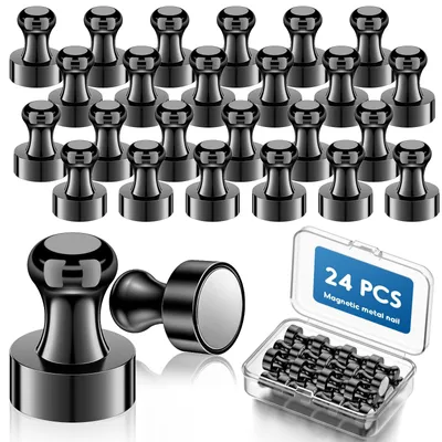 Image de Lot de 24 aimants pour tableaux magnétiques – aimants puissants avec boîte de rangement, aimants coniques en néodyme, mini-aimants ultra-puissants avec poignée pour tableaux magnétiques/tableaux blancs/réfrigérateurs/bureaux, noir