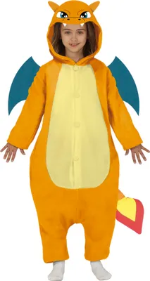 A child wearing a Charizard onesie costume.