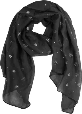 Produktbild von Glamexx24 Damen Schal Halstuch Rundschal Glitzer Metallic Schlauchschal Hertz Blumen Muster Stola für Frühling Sommer Ganzjährig-Farbe: Schwarz Blume
