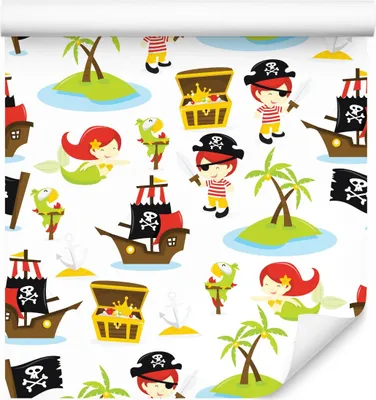 Immagine prodotto di 10m VLIES WALLPAPER rotolo camera bambini pirati sirene pappagalli XXL